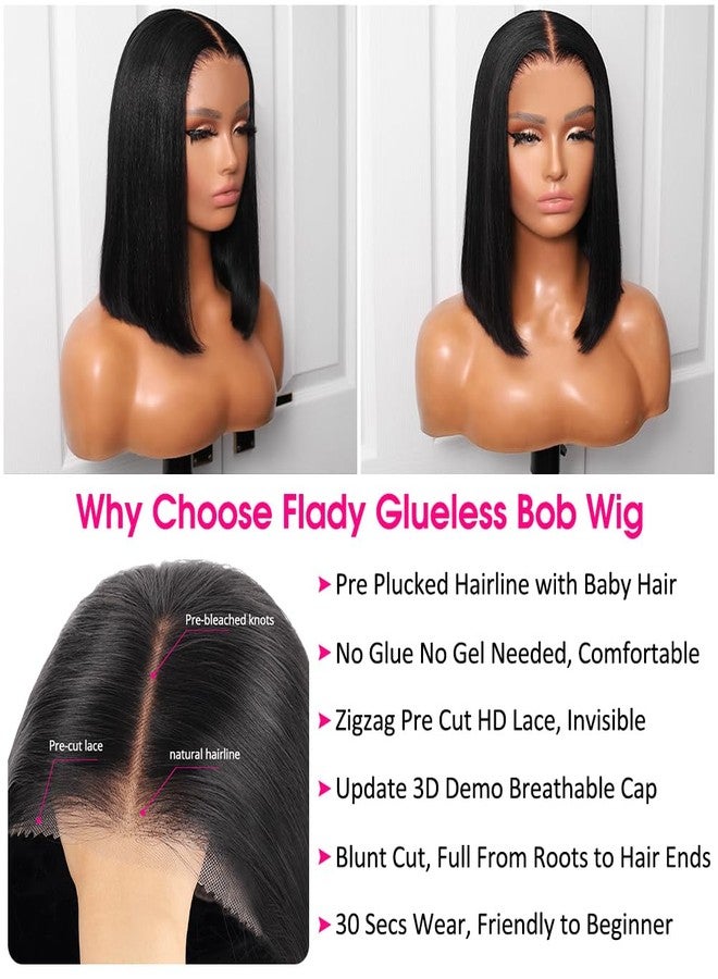 Flady Put on and Go Glueless Bob Wig Human Hair Pre Plucked Pre Cut Lace 12 inch Bob Wigs 13X4 HD Straight Lace Front Wigs Human Hair 150% Density Frontal Bob Wigs For Black Women - Image 3