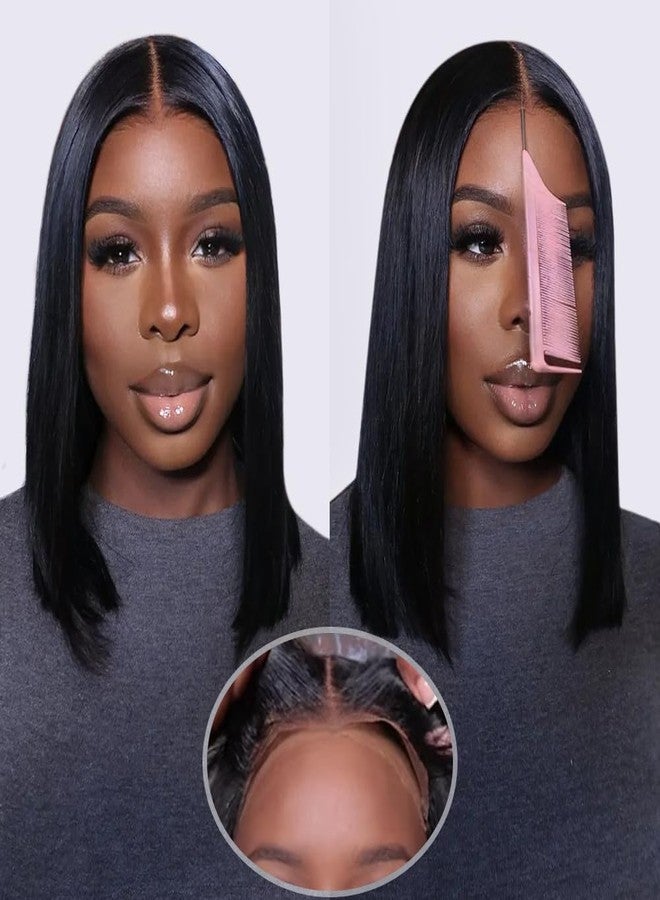 Flady Put on and Go Glueless Bob Wig Human Hair Pre Plucked Pre Cut Lace 12 inch Bob Wigs 13X4 HD Straight Lace Front Wigs Human Hair 150% Density Frontal Bob Wigs For Black Women - Image 1