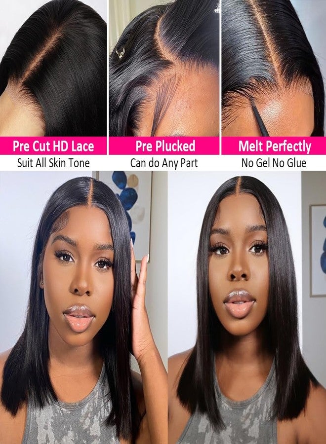 Flady Put on and Go Glueless Bob Wig Human Hair Pre Plucked Pre Cut Lace 12 inch Bob Wigs 13X4 HD Straight Lace Front Wigs Human Hair 150% Density Frontal Bob Wigs For Black Women - Image 4