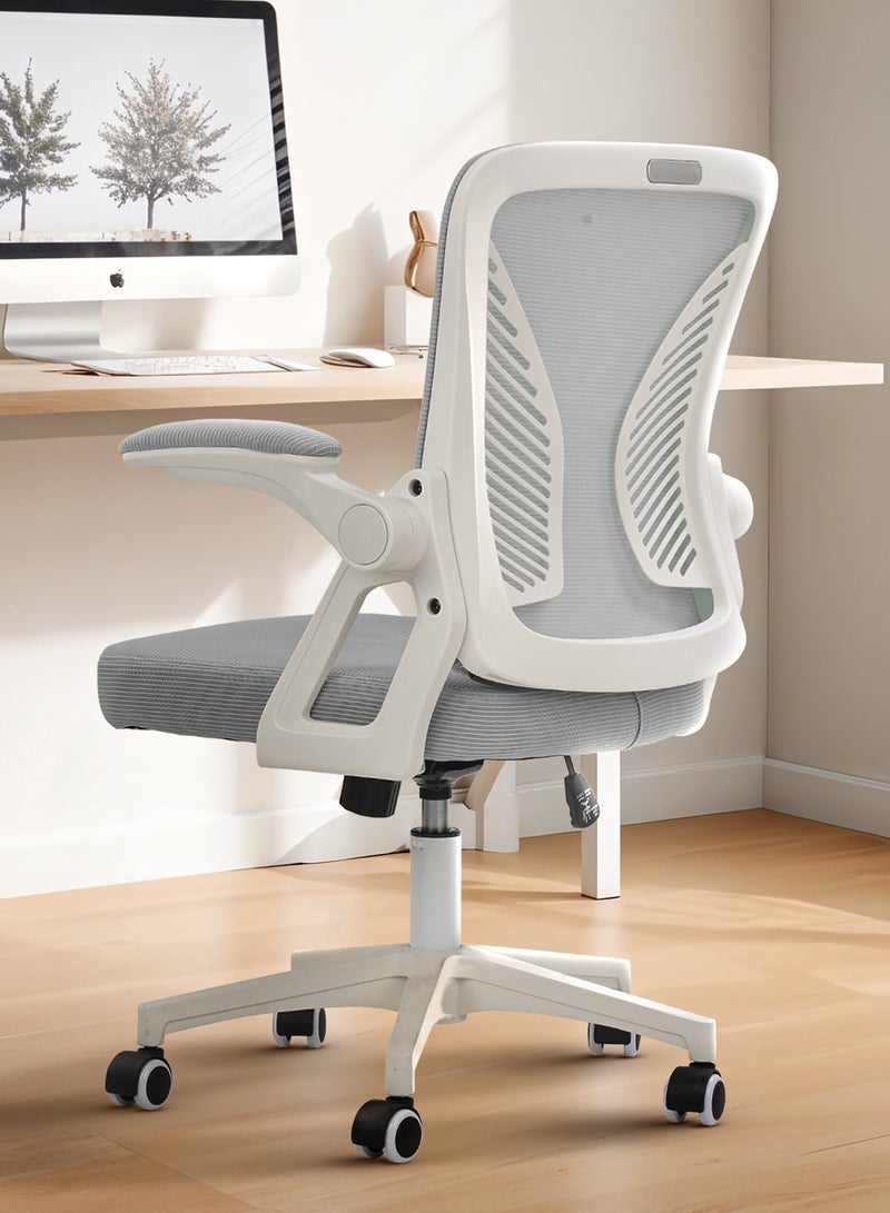 DROGO Premium Ergonomic Office Chair for Work from Home, High Back Computer Chair with Flip Up Armrest, Breathable Mesh, Rocking, Adjustable Seat, Winged Back | Mesh Chair for Office White/Grey - Image 1