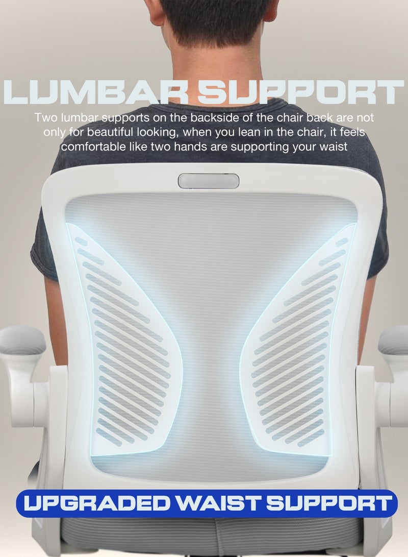 DROGO Premium Ergonomic Office Chair for Work from Home, High Back Computer Chair with Flip Up Armrest, Breathable Mesh, Rocking, Adjustable Seat, Winged Back | Mesh Chair for Office White/Grey - Image 5