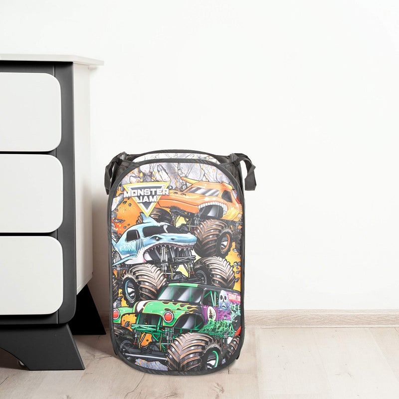 Jay Franco Monster Jam Break Out Pop Up Hamper - Mesh Laundry Basket/Bag with Durable Handles - Features Grave Digger & Megalodon - Image 4