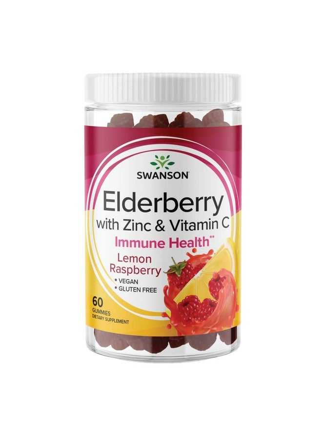 SWANSON Elderberry Gummies With Zinc & Vitamin C Immune Support Supplement Promoting A Healthy Immune System (Lemon Raspberry 60 Gummies) - Image 1