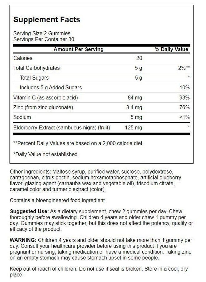 SWANSON Elderberry Gummies With Zinc & Vitamin C Immune Support Supplement Promoting A Healthy Immune System (Lemon Raspberry 60 Gummies) - Image 3
