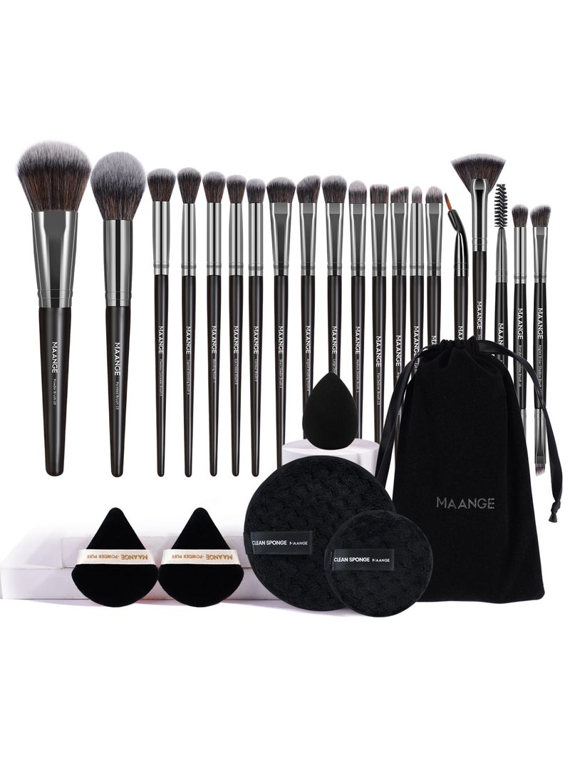 MAANGE 26Pcs Makeup Brush Set, Professional Makeup Tool Set - Includes Blush, Contour, Foundation, Concealer, Eyeshadow Brushes, Makeup Sponges, Beauty Blenders, And Powder Puffs (Black). - Image 2