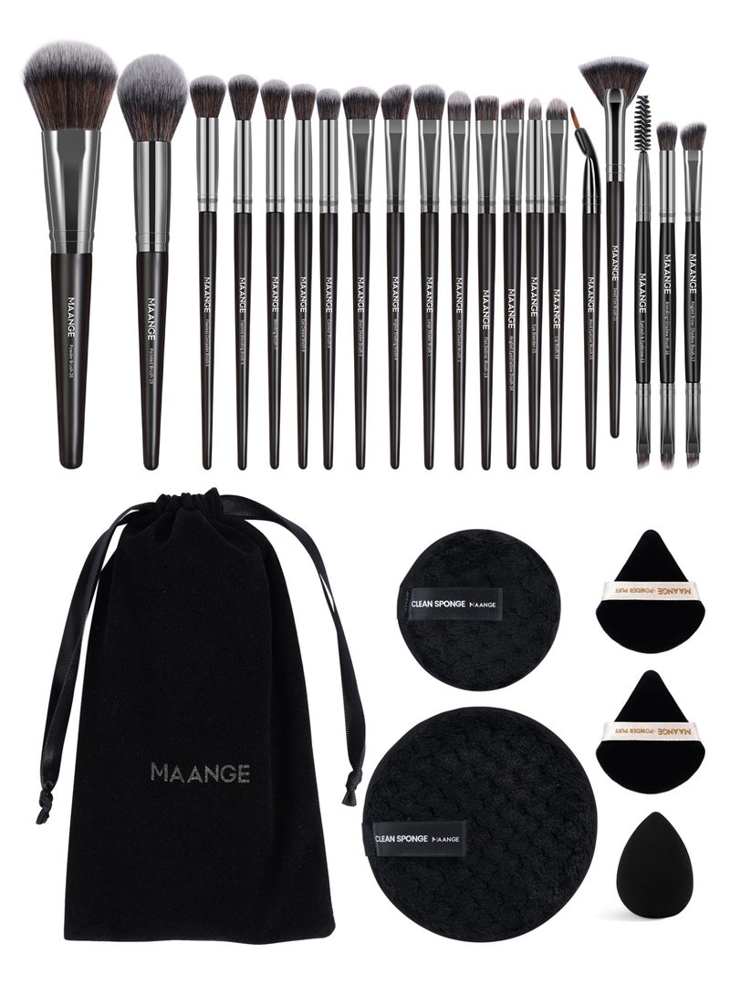 MAANGE 26Pcs Makeup Brush Set, Professional Makeup Tool Set - Includes Blush, Contour, Foundation, Concealer, Eyeshadow Brushes, Makeup Sponges, Beauty Blenders, And Powder Puffs (Black). - Image 1