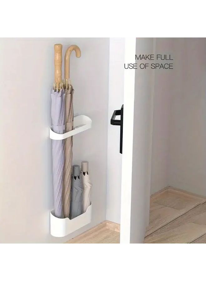 Wall Mounted Umbrella Rack Gray No Drill Storage Shelf Durable Plastic Holder Office Home - Image 1