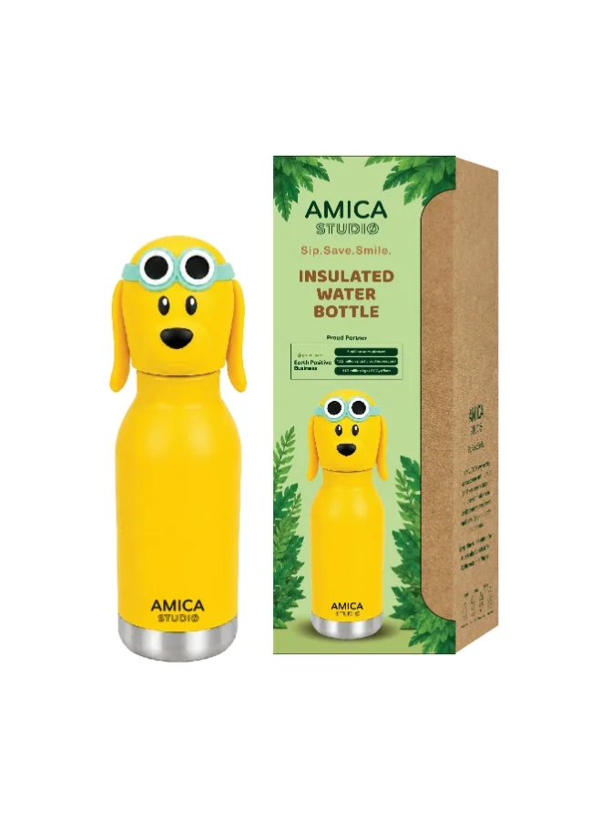 Amica Kids Water Bottle 460ml Insulated Stainless Steel Dexter the Dog - AMICA STUDIO