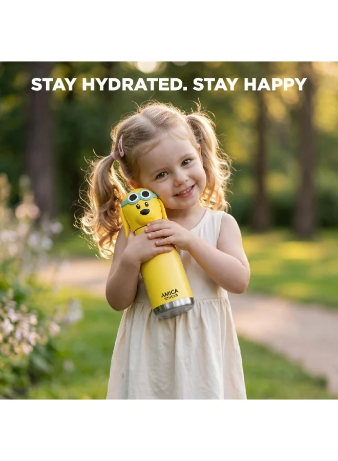 Amica Kids Water Bottle 460ml Insulated Stainless Steel Dexter the Dog - AMICA STUDIO
