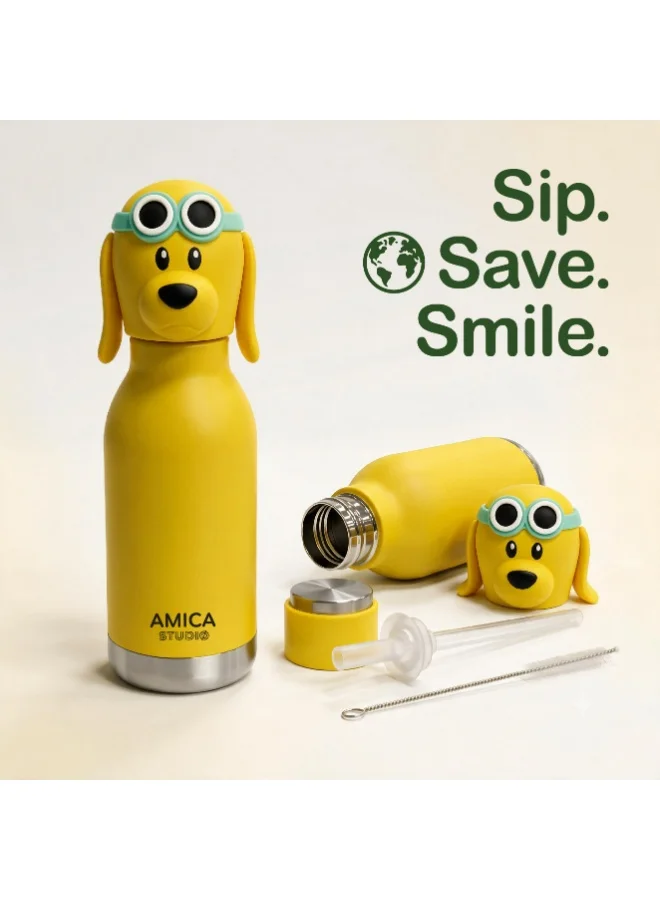Amica Dexter the Dog Kids Water Bottle 460ml Insulated Stainless Steel Dexter the Dog - AMICA STUDIO  | Best Price UAE