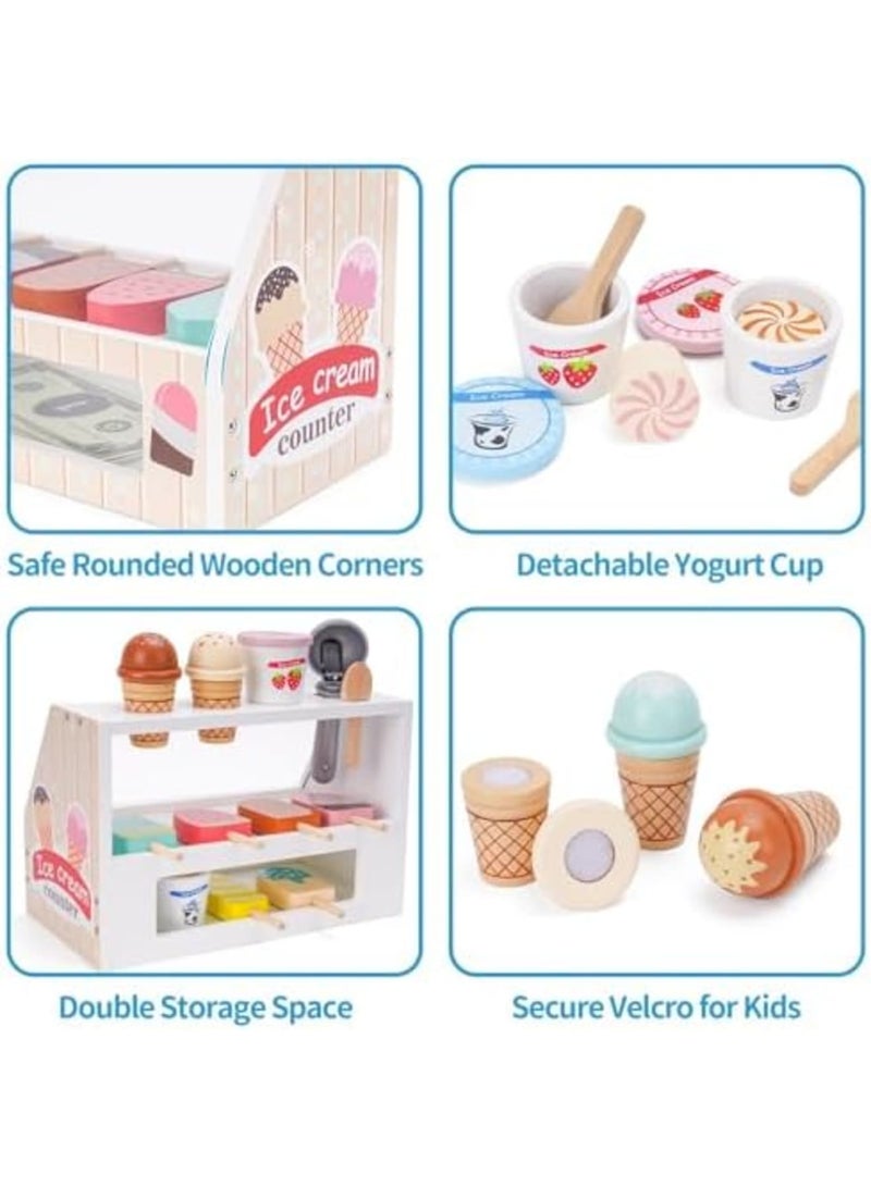 SYOSI Wooden Ice Cream Counter Playset for Kids, Serve Ice Cream Counter Toy, Toddler Ice Cream Counter Shop - Educational Pretend Play Food and Accessories, Great Gift for 3 4 5 6 Year Old Girl or Boy - Image 5