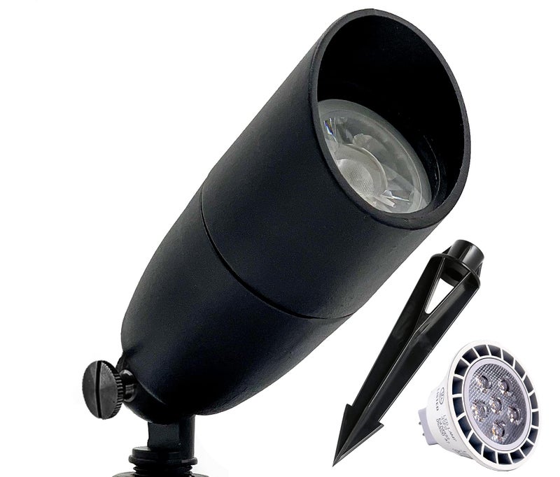 MIK Solutions LED Spot Lights Outdoor 7W LED Landscape Light 111 Black Solid Metal Low Voltage Lighting Spotlight Outdoor for Long Lasting Home Garden Area Landscape Lighting with MR16 Bulb Stake and Connectors