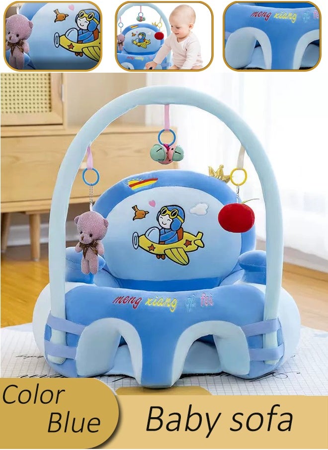 Vinnatsu Baby sofa, baby learning seat with toy rack, cartoon plush learning seat, baby feeding safety seat, newborn sofa sitting learning seat, PP cotton filling, baby anti-fall soothing toys, early education seat (blue)  - Image 1