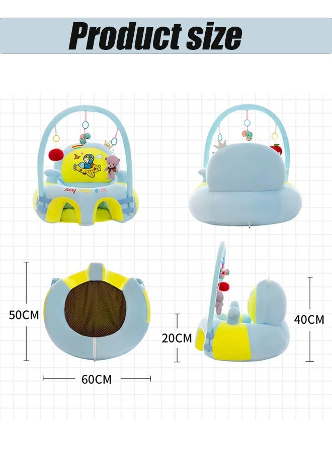 Vinnatsu Baby sofa, baby learning seat with toy rack, cartoon plush learning seat, baby feeding safety seat, newborn sofa sitting learning seat, PP cotton filling, baby anti-fall soothing toys, early education seat (blue)  - Image 2