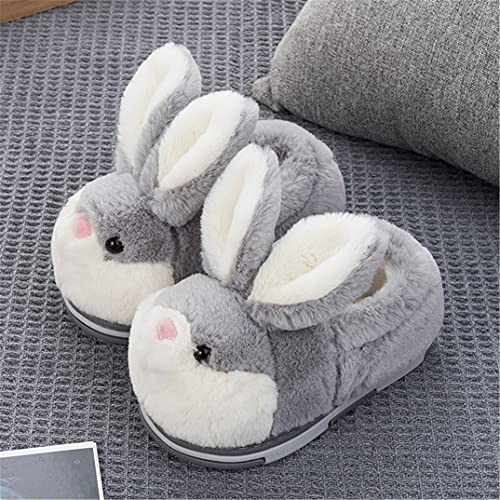 YILANLAN Women's Cute Bunny Animals Slippers Interesting Comfortable Furry Soft Plush Winter Season Home Slippers (5/5.5, Grey, 5) - Image 3