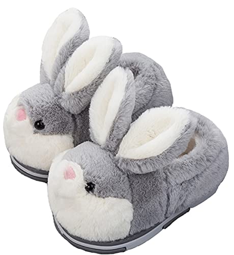 YILANLAN Women's Cute Bunny Animals Slippers Interesting Comfortable Furry Soft Plush Winter Season Home Slippers (5/5.5, Grey, 5) - Image 1