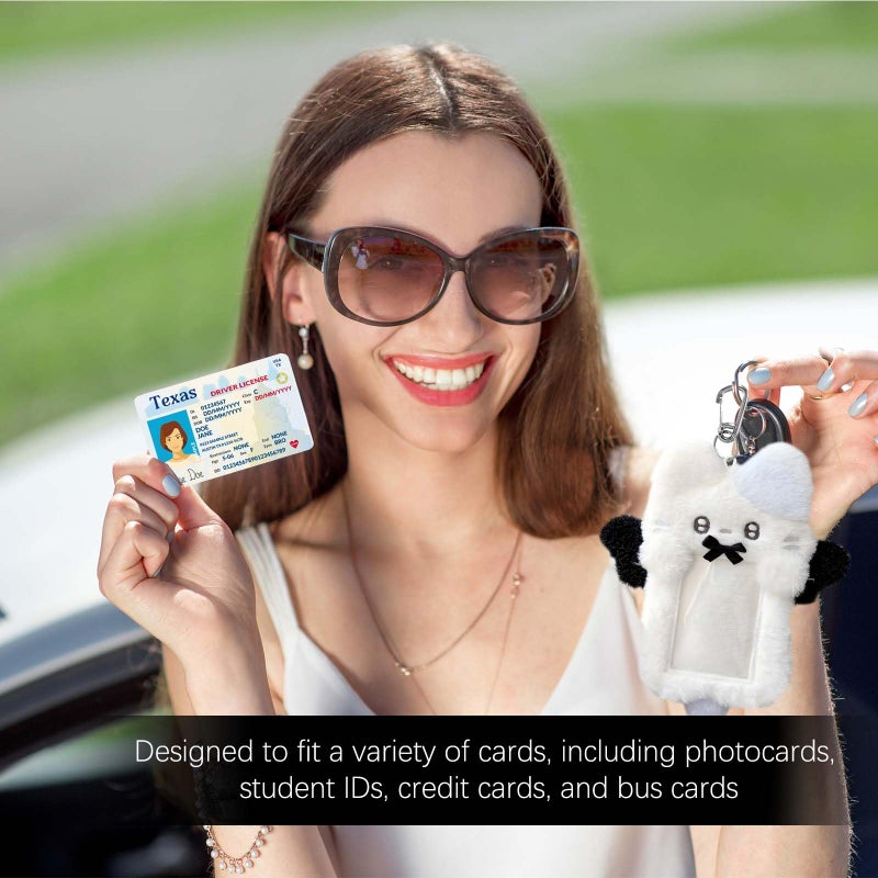 Roioiow 2 Pieces Cartoon Photocard Holder - Plush Rabbit and Cat Photo Card Display Protective Sleeves, Transparent Cover Case for Bus Card, Student Card, ID - Image 2