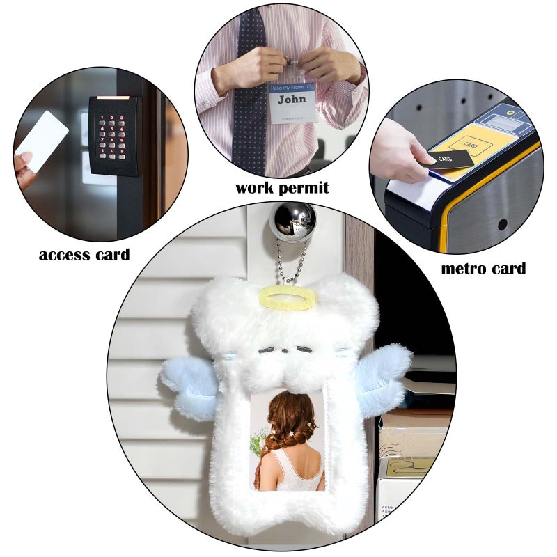 Roioiow 2 Pieces Cartoon Photocard Holder - Plush Rabbit and Cat Photo Card Display Protective Sleeves, Transparent Cover Case for Bus Card, Student Card, ID - Image 3