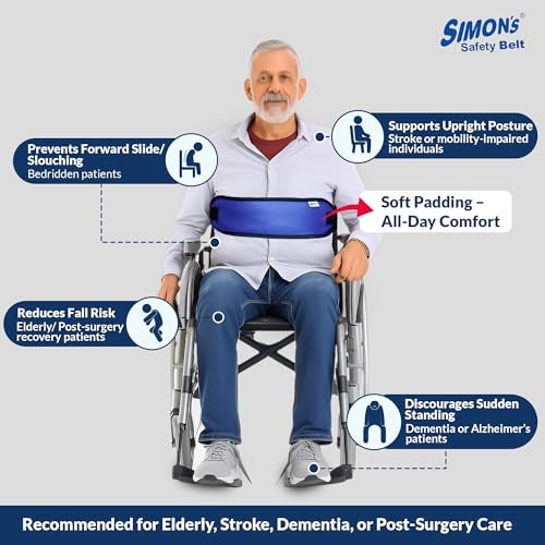 Simon's Simon’s Wheelchair Safety Belt – Padded, Breathable Restraint Belt for Elderly | Adjustable Mobility Aid with Secure Clips | Fall Prevention for Wheelchair, Chair & Commode – Blue - Image 2