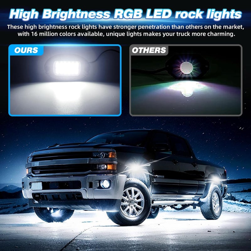 TDE Explorer.Lighting 4 Pods Alloy LED Rock Lights for ATV UTV Golf Cart Jeep Truck RZR SXS, Upgraded Waterproof Multicolor RGB Underglow Kit for Cars with APP Control Music Mode, Metal Vehicle Underbody Light - Image 3