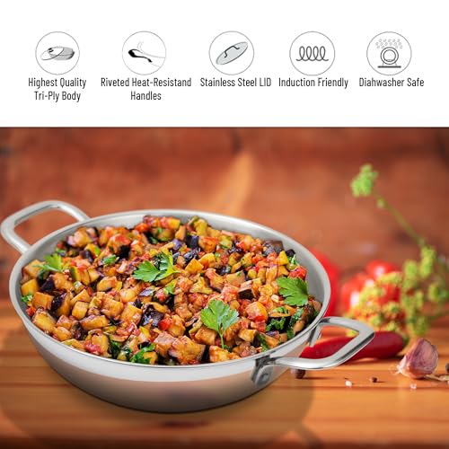 ROSTON Triply Kadai Stainless Steel with lid (26CM/3.5L) - Image 4
