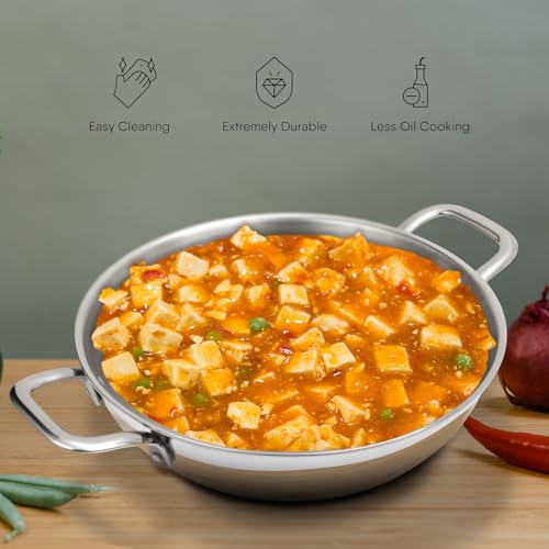 ROSTON Triply Kadai Stainless Steel with lid (26CM/3.5L) - Image 5