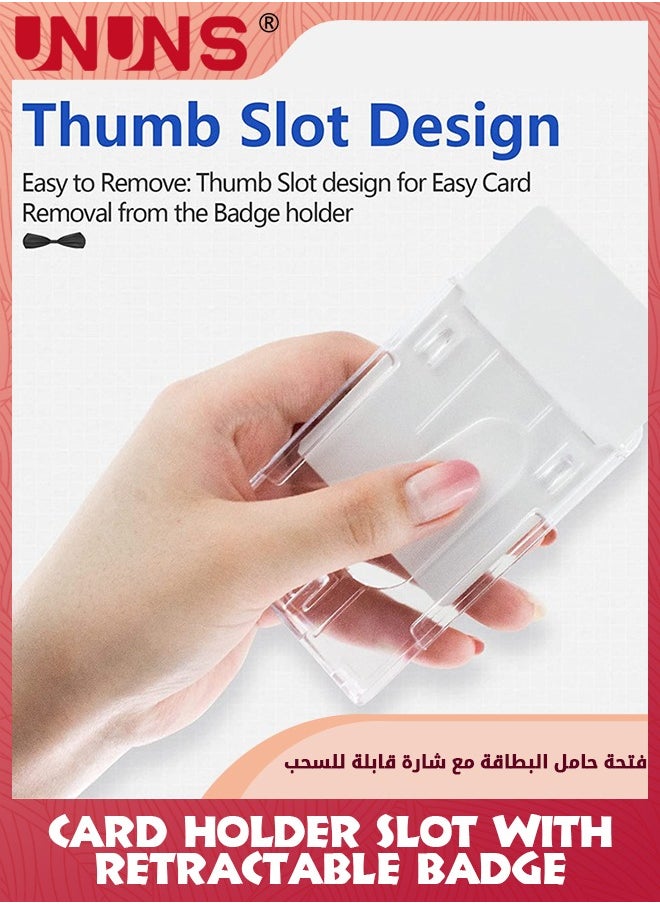 UNUNS حامل شارة الهوية مع مشبك، 10 عبوات من حامل شارات البلاستيك الصلب القابل للسحب، حاملات بطاقات هوية شفافة مع فتحة إبهام سهلة الوصول وفتحات سلسلة، لبطاقات الائتمان ورخص القيادة - عمودي  - Image 4
