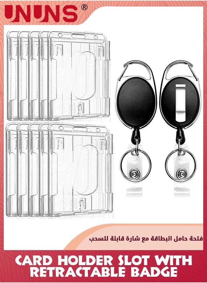 UNUNS حامل شارة الهوية مع مشبك، 10 عبوات من حامل شارات البلاستيك الصلب القابل للسحب، حاملات بطاقات هوية شفافة مع فتحة إبهام سهلة الوصول وفتحات سلسلة، لبطاقات الائتمان ورخص القيادة - عمودي  - Image 1