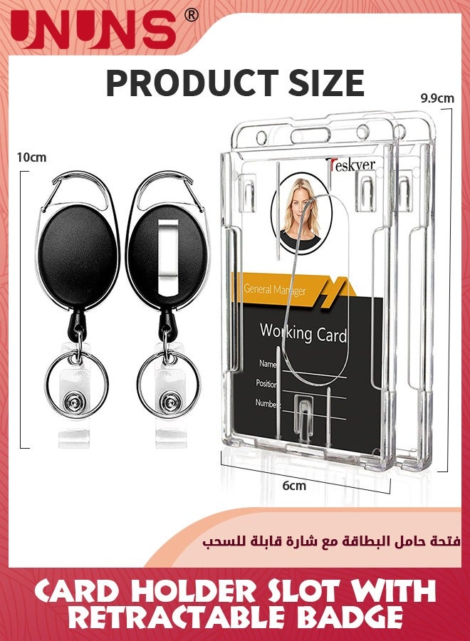 ID Badge Holder With Clip,10 Pack Hard Plastic Retractable Badge Holder,Clear ID Card Holders With Easy Access Thumb Slot And Chain Holes,For Credit Cards, Driver's Licenses-Vertical