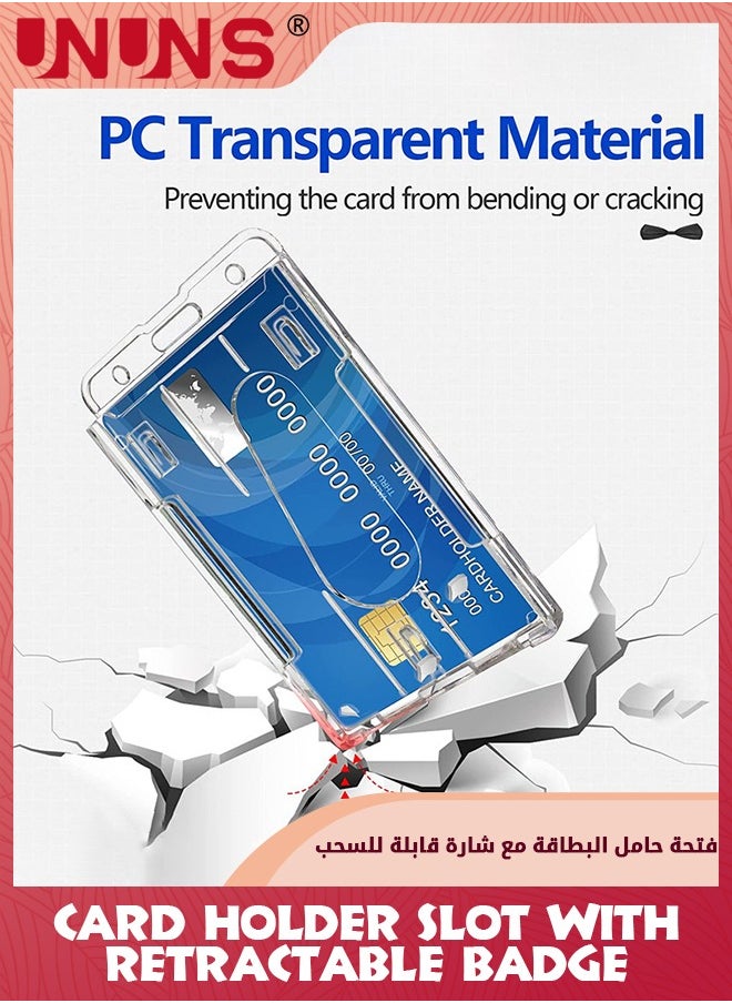 UNUNS حامل شارة الهوية مع مشبك، 10 عبوات من حامل شارات البلاستيك الصلب القابل للسحب، حاملات بطاقات هوية شفافة مع فتحة إبهام سهلة الوصول وفتحات سلسلة، لبطاقات الائتمان ورخص القيادة - عمودي  - Image 5