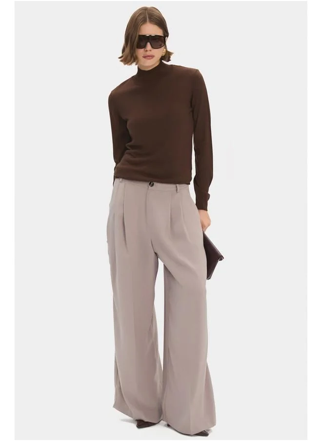 جون June Women Exclusive Half Turtleneck Viscose Blend Knitwear Sweater Brown