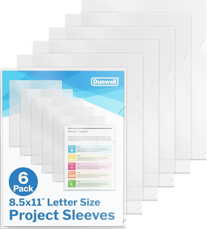 Dunwell Clear Folders for Documents, Plastic 8.5x11 File Sleeves for Document Protection, Filing, Storage, Organization (6 Pack) Transparent Folders with Pockets, Durable Letter Size Document Holder - Image 1