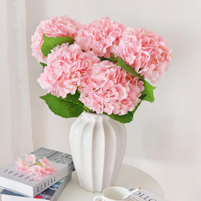 Cherica Real Touch Pink Hydrangea Artificial Flowers with Stems  Fake Silk Flowers for Outdoors  3 Pcs Artificial Flowers for Home Decor Wedding Bouquets Centerpieces Vase - Image 1