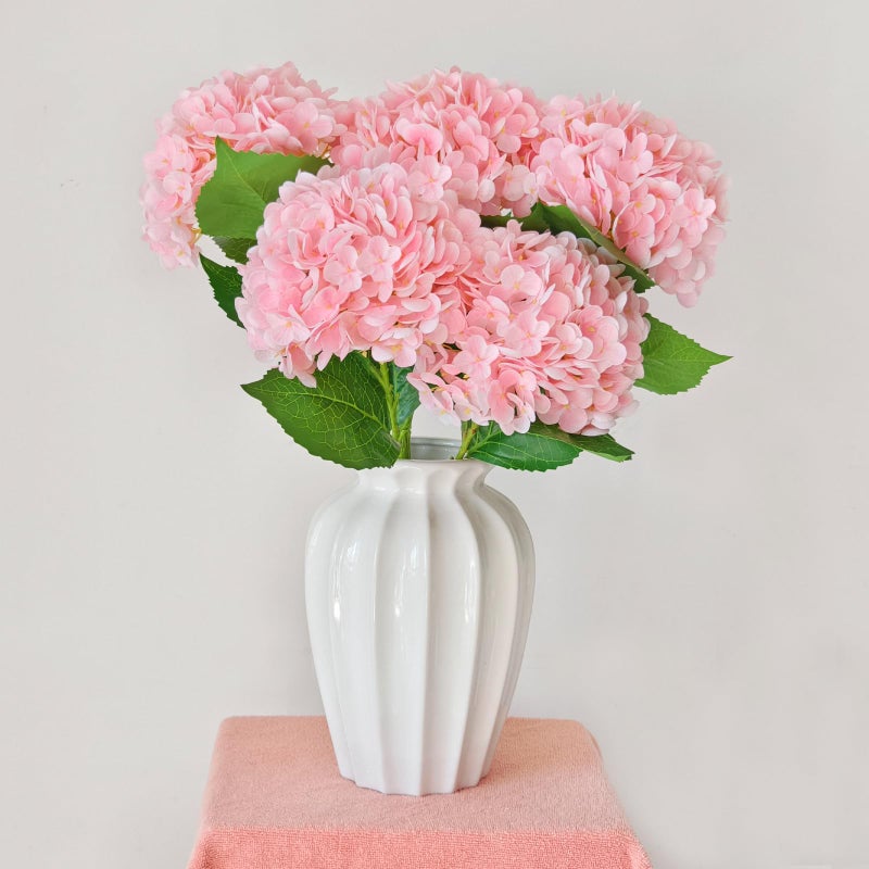 Cherica Real Touch Pink Hydrangea Artificial Flowers with Stems  Fake Silk Flowers for Outdoors  3 Pcs Artificial Flowers for Home Decor Wedding Bouquets Centerpieces Vase - Image 5