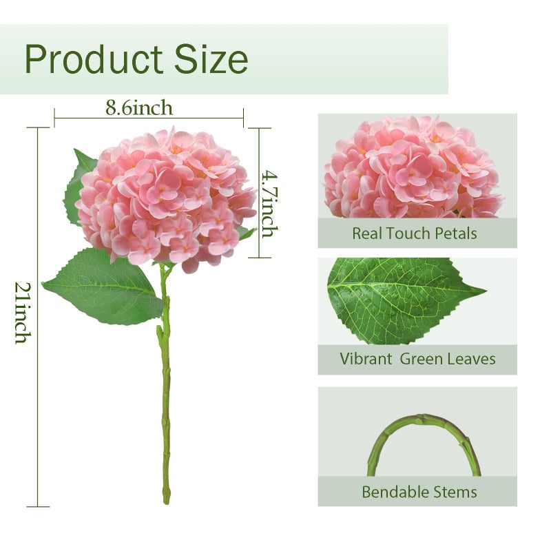 Cherica Real Touch Pink Hydrangea Artificial Flowers with Stems  Fake Silk Flowers for Outdoors  3 Pcs Artificial Flowers for Home Decor Wedding Bouquets Centerpieces Vase - Image 3