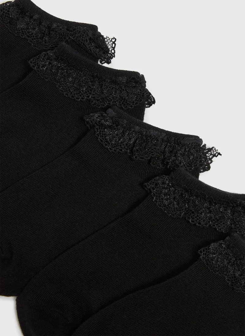 Matalan 5 Pack Girls Black Lace Trainer Socks