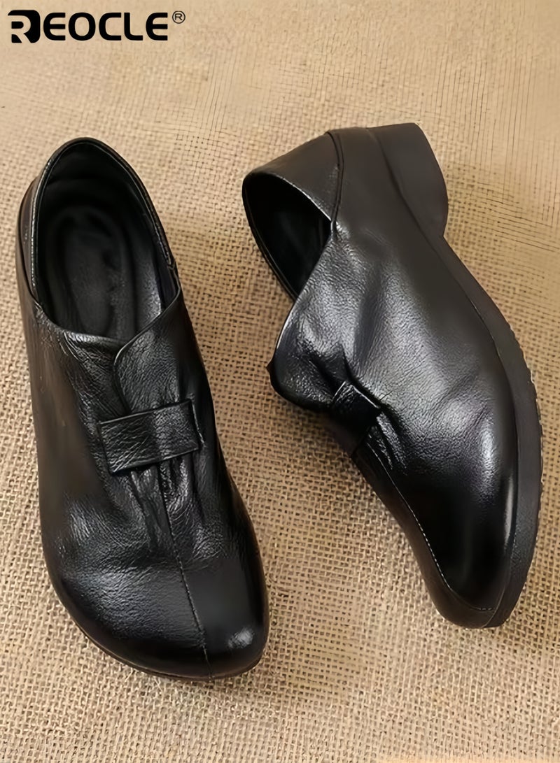 REOCLE Women's Loafers Soft Leather Loafers Comfort Casual Quilted Leather Slip On Sneakers Dressy Moccasins Shoes - Image 1