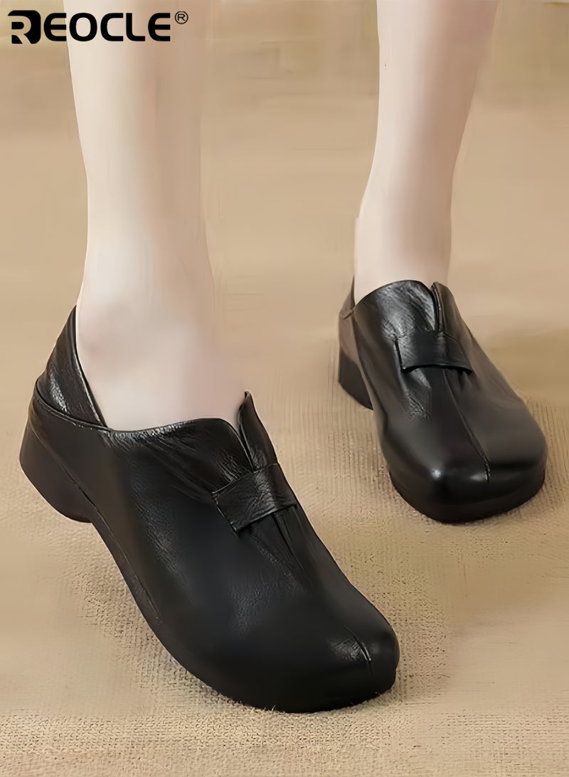 REOCLE Women's Loafers Soft Leather Loafers Comfort Casual Quilted Leather Slip On Sneakers Dressy Moccasins Shoes - Image 2