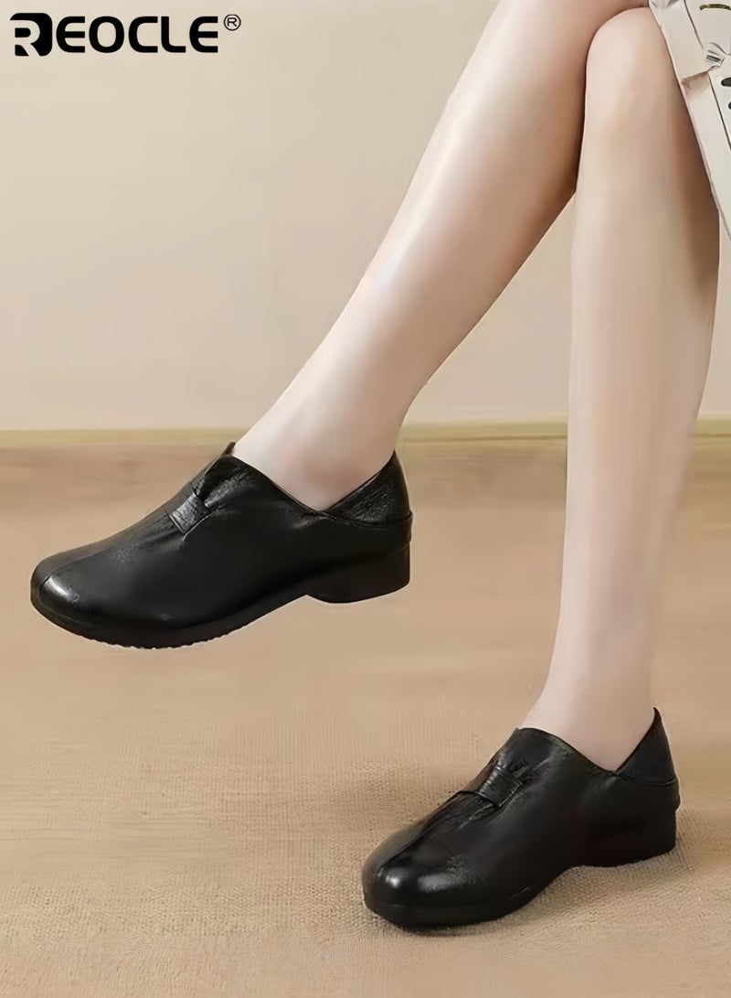 REOCLE Women's Loafers Soft Leather Loafers Comfort Casual Quilted Leather Slip On Sneakers Dressy Moccasins Shoes - Image 3