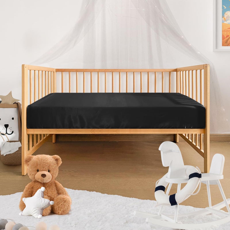 Pro Goleem Satin Soft Crib Sheet Great for Baby with Sensitive Hair Silky Baby Sheet Black 52â€™â€™x28â€™â€™x8â€™â€™ Unisex Fitted Sheet Gift for Boys and Girls - Image 4