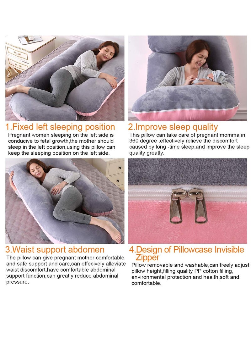Zaprus ZAPRUS U-Shaped Pregnancy Pillow for Sleeping – Full Body Maternity Pillow with Removable & Washable Cover – Double-Sided Grey/Pink – Soft Cotton Filling – Support for Back, Belly, Hips & Legs – For Pregnant Women & Side Sleepers  - Image 4