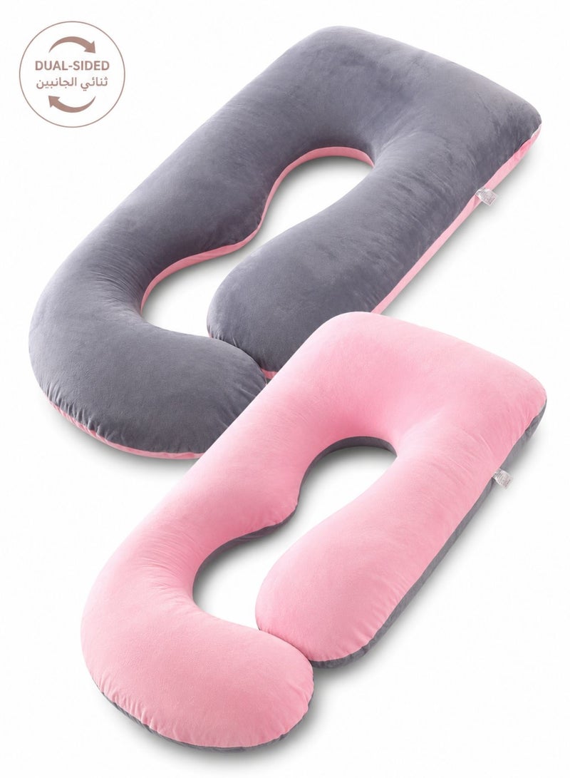 ZAPRUS G-Shaped Pregnancy Pillow for Sleeping – Full Body Maternity Pillow with Removable & Washable Cover – Double-Sided Grey/Pink – Soft Cotton Filling – Support for Back, Belly, Hips & Legs – For Pregnant Women & Side Sleepers - Image 1