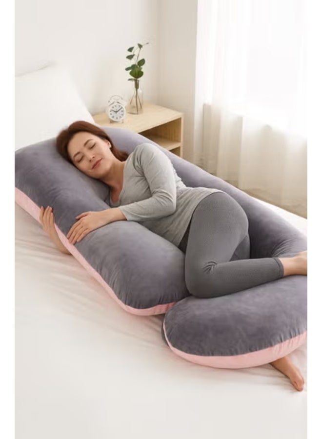 ZAPRUS G-Shaped Pregnancy Pillow for Sleeping – Full Body Maternity Pillow with Removable & Washable Cover – Double-Sided Grey/Pink – Soft Cotton Filling – Support for Back, Belly, Hips & Legs – For Pregnant Women & Side Sleepers - Image 3