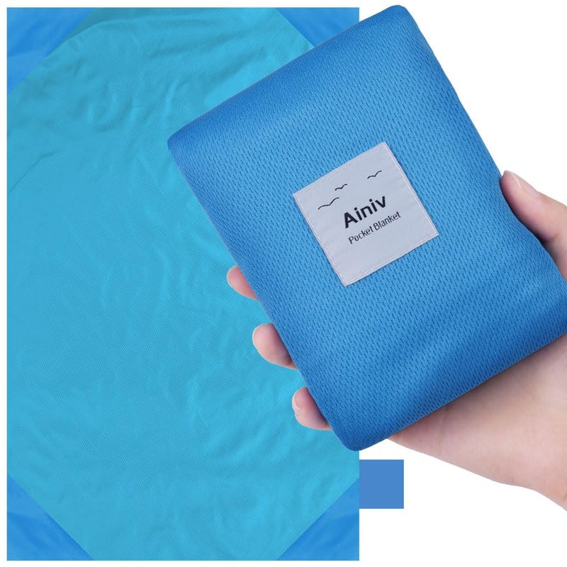 Ainiv Picnic Blanket Mini Pocket Beach Mat 788 x 827IN 57 People Foldable Lightweight Waterproof Sand Free Foldable Thin Ground Sheet for Outdoor Camping Hiking Travel  with Hand Strap