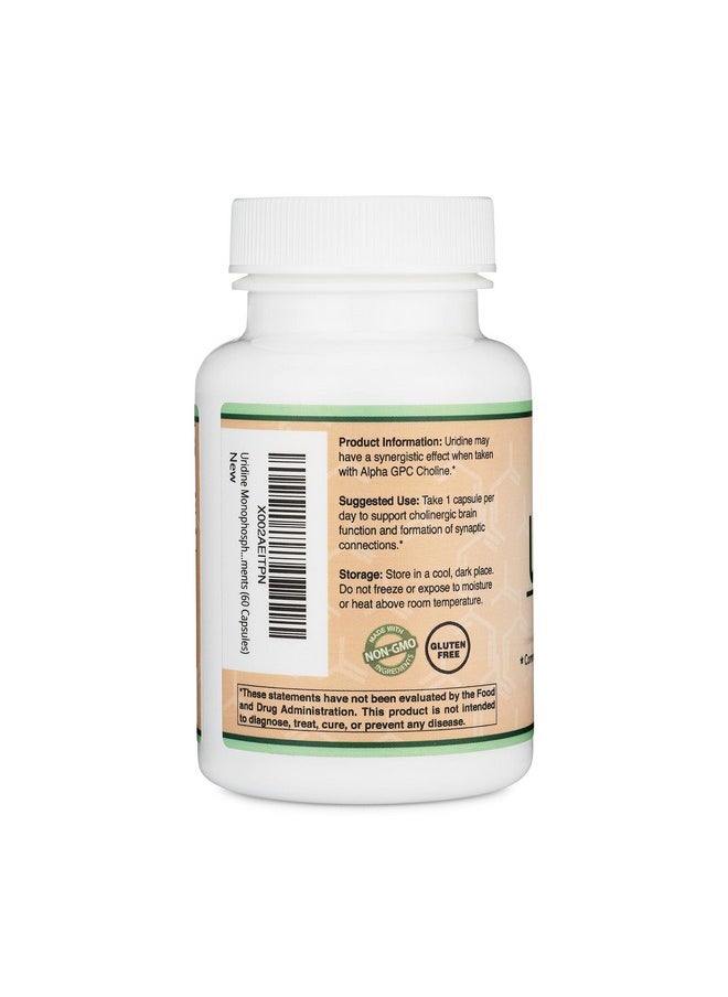 Uridine Monophosphate Third Party Tested (Choline Enhancer Beginner Nootropic) 300Mg Manufactured In Usa (60 Capsules) Synergy With Alpha Gpc Choline For Brain Health And Memory By Double Wood