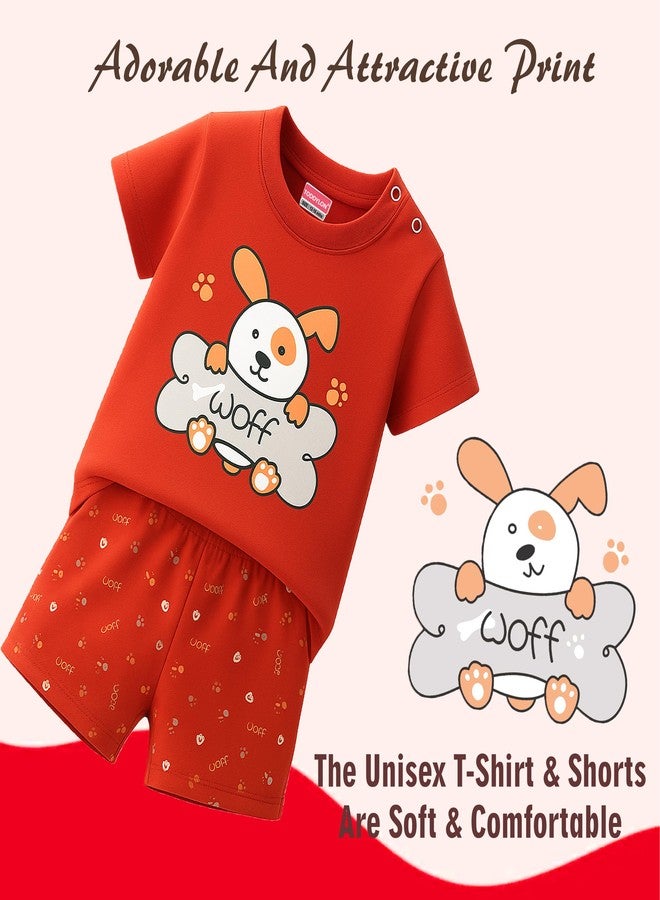 Toddylon Baby Co Ord Set Cotton Half Sleeve Tshirt With Shoulder Snap Button And Shorts Cute Printed Summer Casual Daily Wear Clothing Sets (Red, 6-9 Months) - Image 3