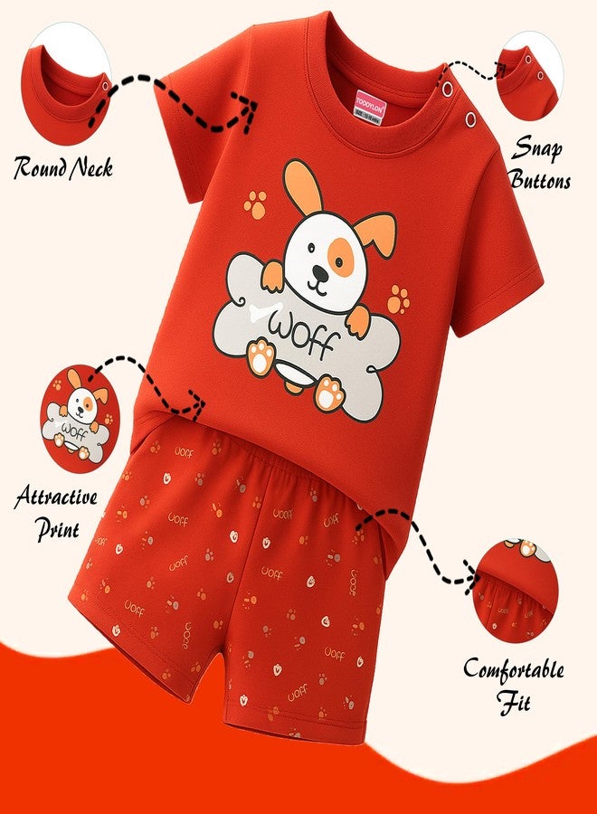 Toddylon Baby Co Ord Set Cotton Half Sleeve Tshirt With Shoulder Snap Button And Shorts Cute Printed Summer Casual Daily Wear Clothing Sets (Red, 6-9 Months) - Image 5