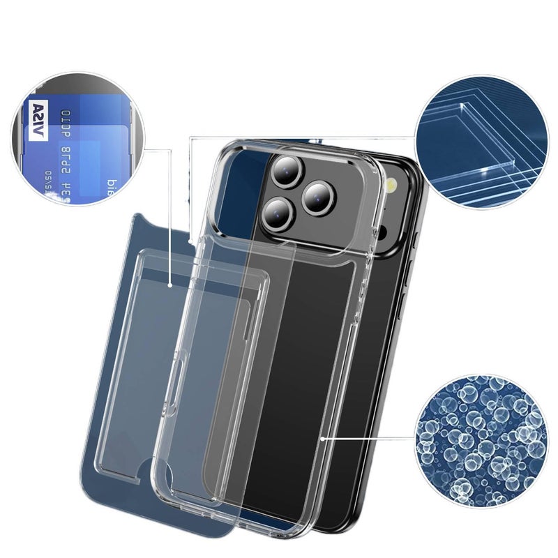 غطاء واقي بPC لـ iPhone 15 / 15 Plus / 15 Pro / 15 Pro Max مع حامل بطاقات وحماية من السقوط مع مقاوم للصدمات مع حامل قائم مع مغناطيس قوي باللون شفاف مغناطيسي بوظيفة حامل - ModaStar - Image 5