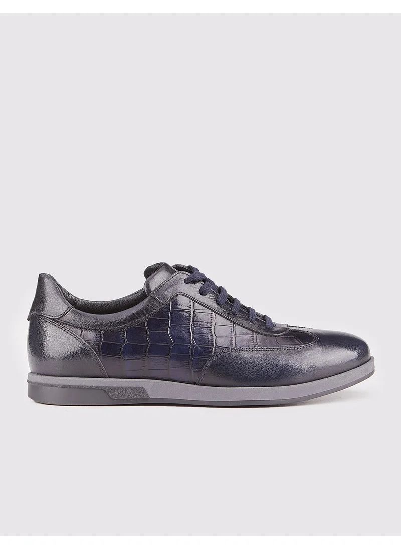 Cabani Navy Blue Leather Men's Lace-Up Casual Shoes