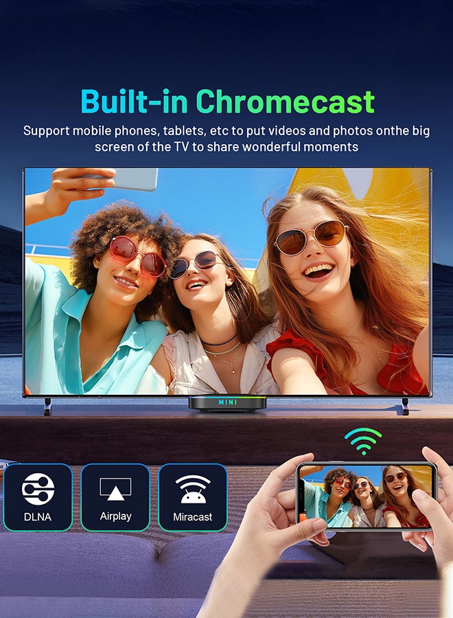 تلفزيون جهاز تلفاز ذكي 8K Smart TV Box Android 14 Quad Core ARM Cortex A53 مع 2.4G/5G Wifi6 وجهاز تحكم عن بعد مع ضوء تنفس مضيء - Image 4